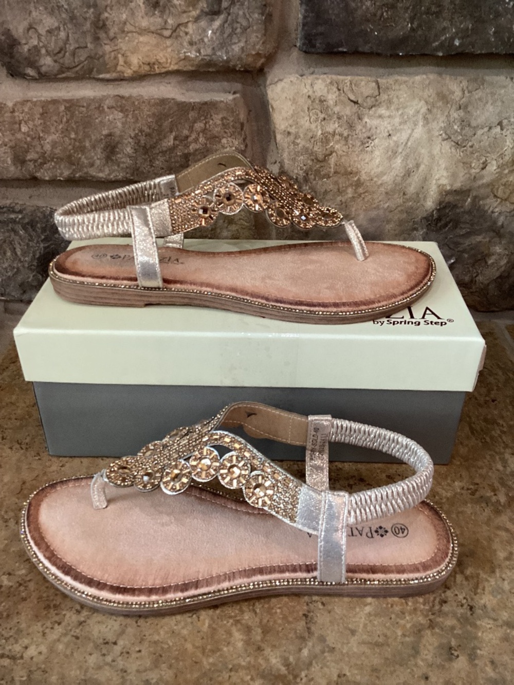 Patrizia Parry Womens 9 40 Sandals Soft Gold Spring Step Slingback Flip Flop New